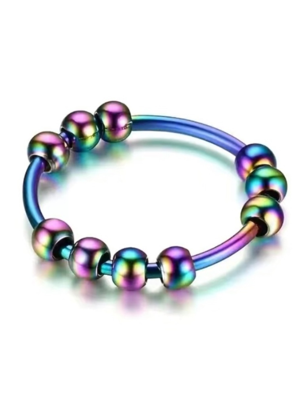Rainbow Bead Statement Ring | Iridescent Sliding Beads Jewelry